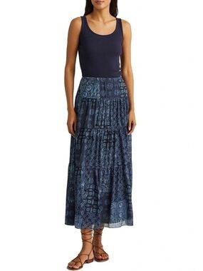 ✨Lauren Ralph Lauren Geo-Print Crinkle Georgette Skirt Size 12